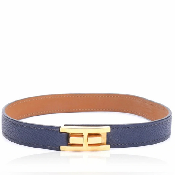 Brand New Hermes Cuir Drag Double Tour Veau Epsom Bleu Saphir Bracelet Size T1 - Picture 1 of 7